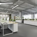 3d rendering business meeting and working room on office building with plant decor