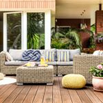 Beige garden furniture on terrace